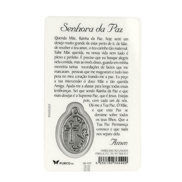 Prayer card of Our Lady of Peace 2