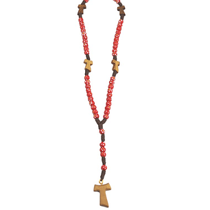 Colourful rosary with cross Tau