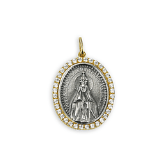 Medalha de Nossa Senhora de Fátima com pedras - Prata 925