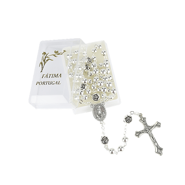 Silver rosary with roses 1