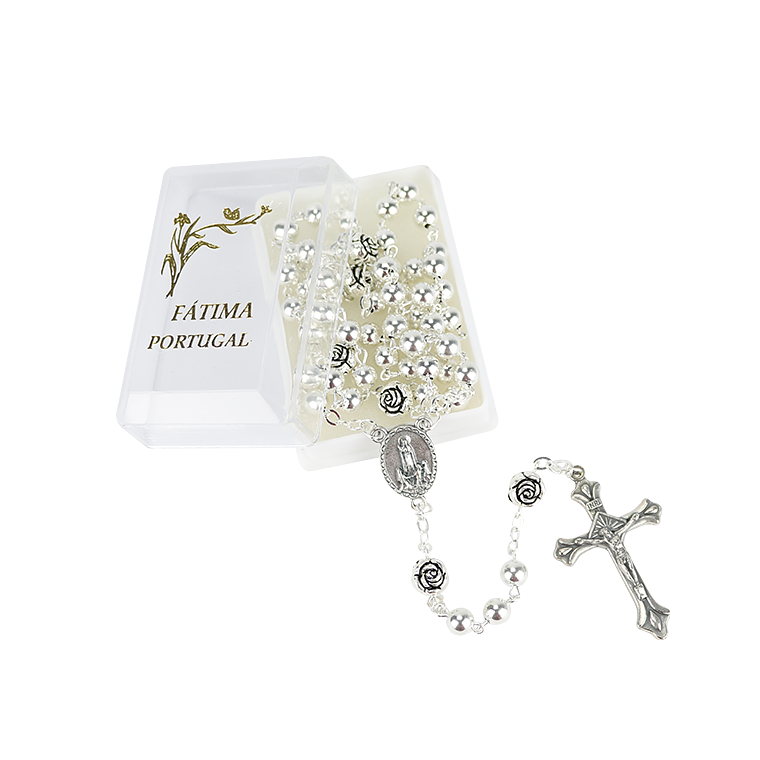 Silver rosary with roses 1