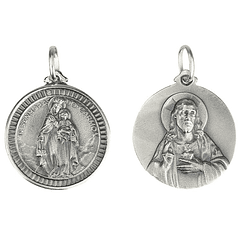 Medalha Nossa Senhora do Carmo e Coração - Prata 925