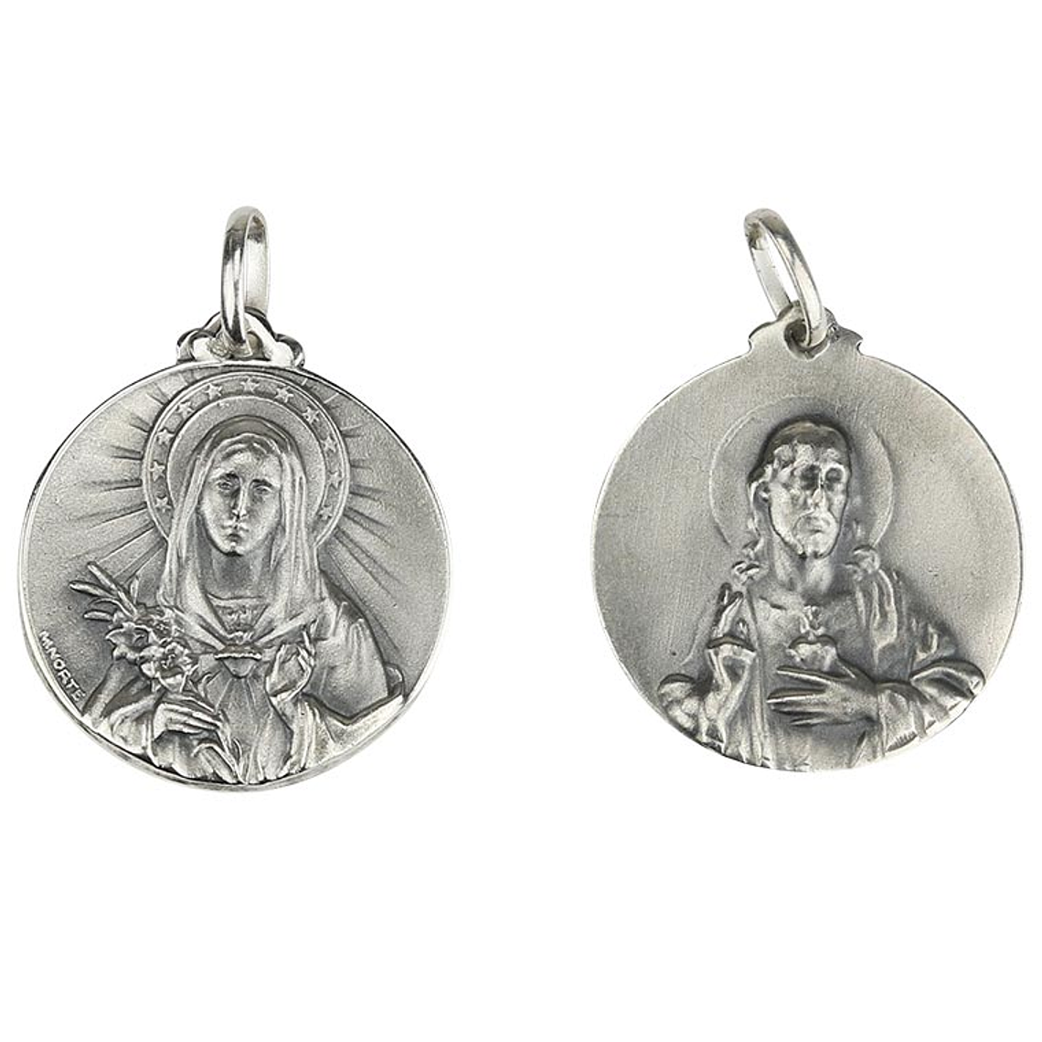 Medal of the Sacred Heart of Jesus and Mary - Silver 925 1