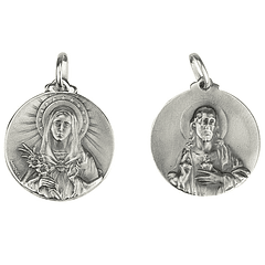 Medalha de Coração Sagrado de Maria e Jesus - Prata 925