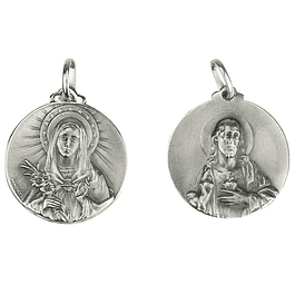 Medalha de Coração Sagrado de Maria e Jesus - Prata 925