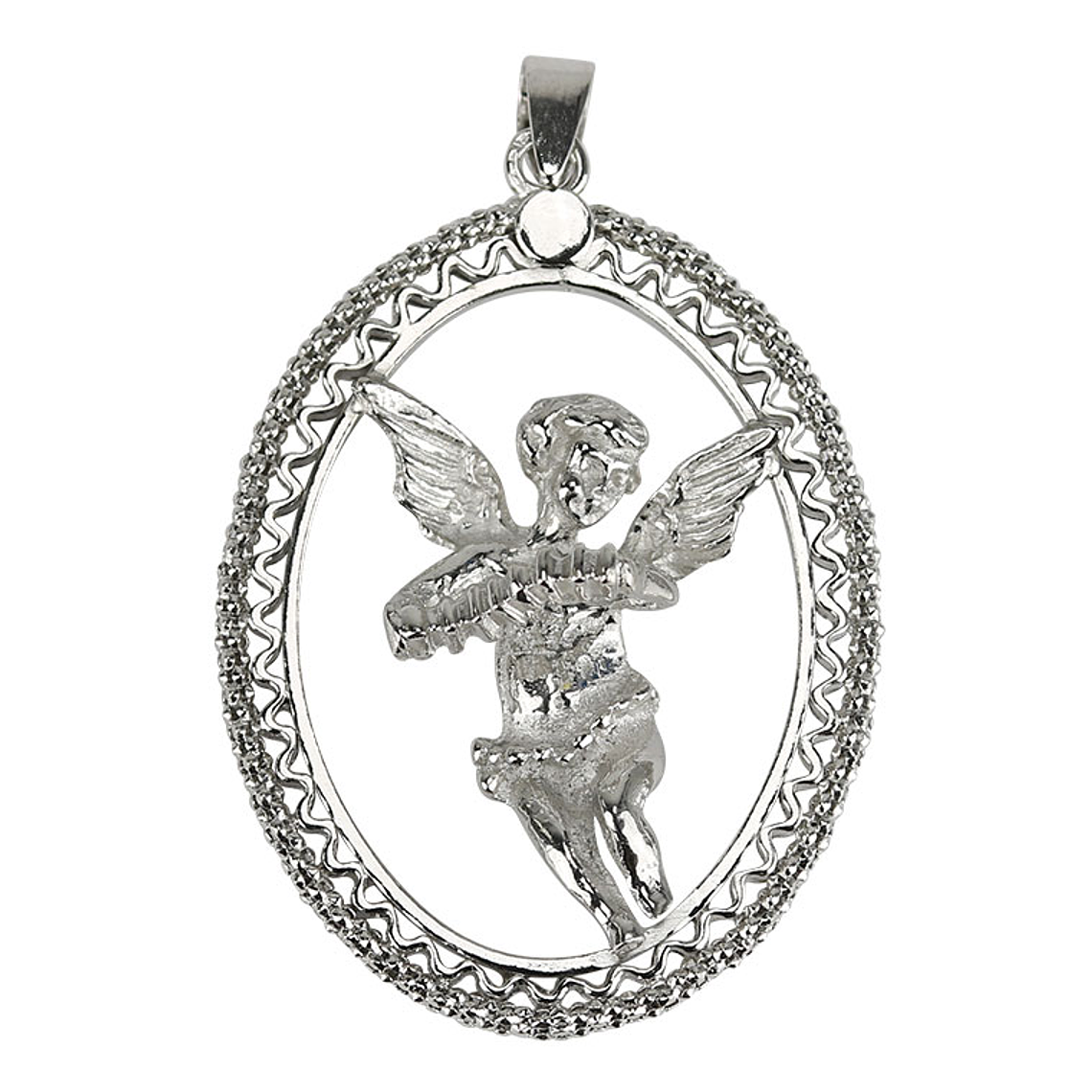 Angel Medal with Accordion - 925 Silver 1