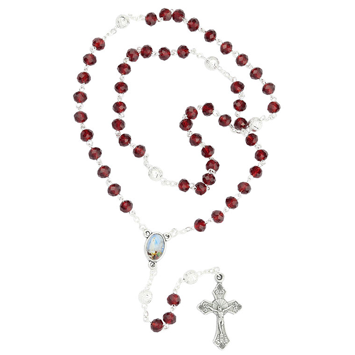 Crystal rosary with Fátima - Dark Red 1