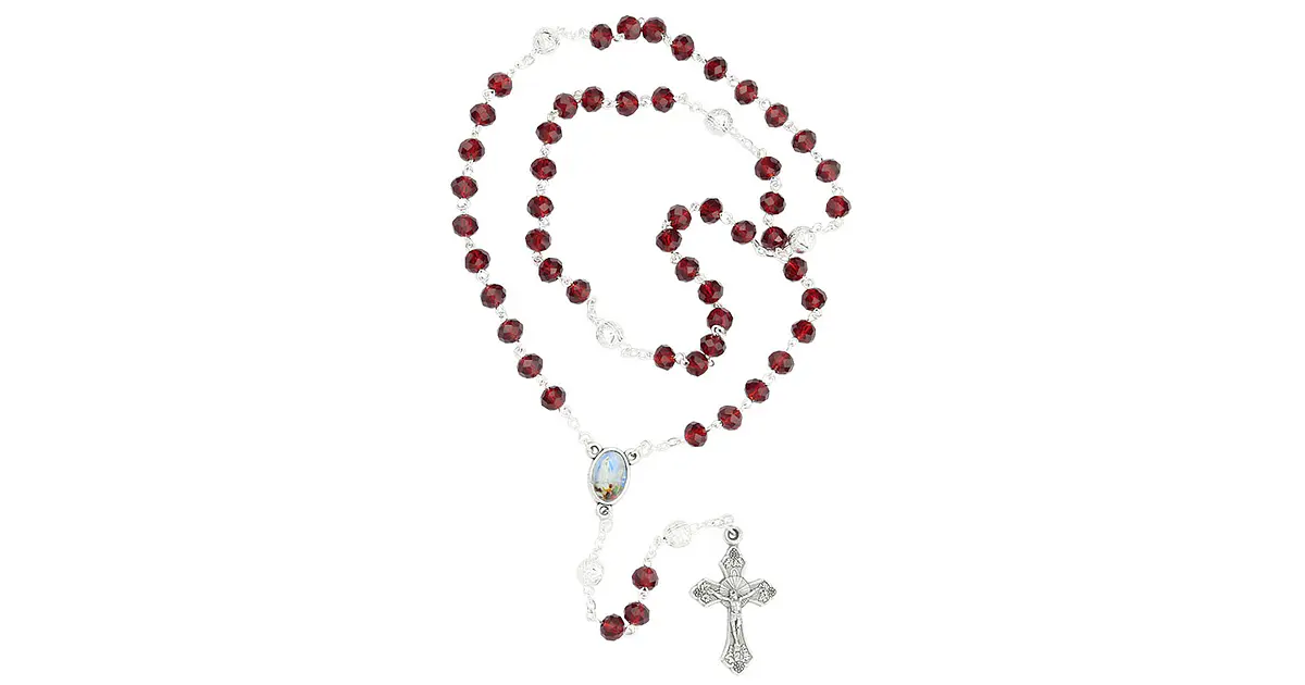 Chapelet en cristal avec Fátima - Rouge Foncé