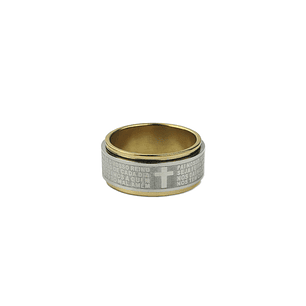 Stainless steel ring with Our Father prayer
