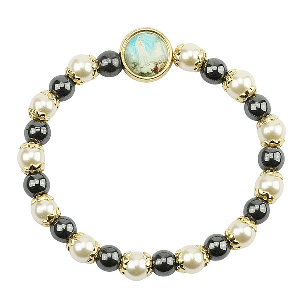 Bracelet avec perles crème et noires 1