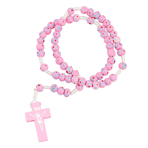 Pink wood rosary 1