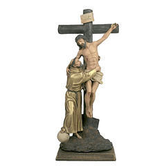 Cristo en la cruz con Francisco 37 cm