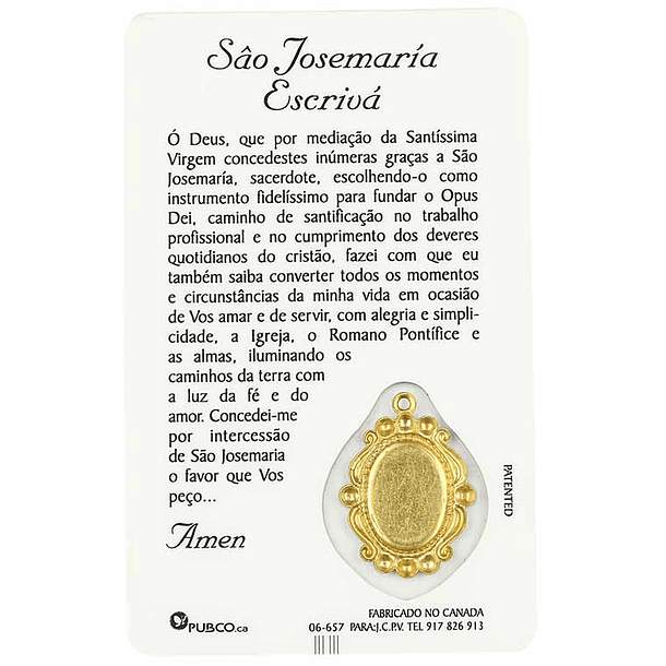 Carte avec prière de Saint Josémaria Escrivá 2