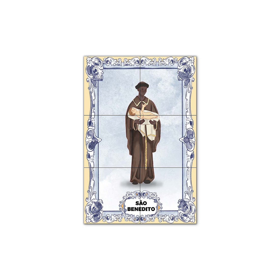 Painel de Azulejos de São Benedito 30 cm x 45 cm 1