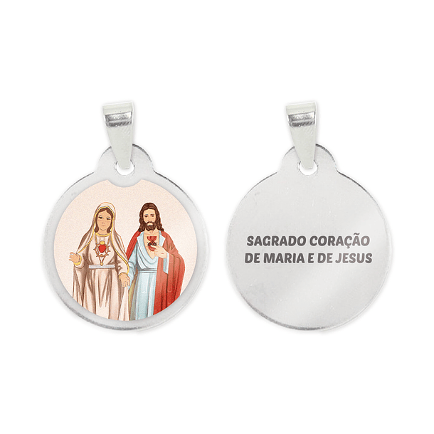 Medalha de aço do Sagrado Coração de Maria e de Jesus 
