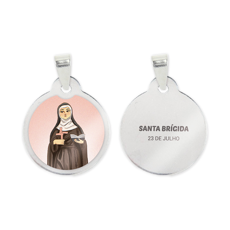 Fio e medalha de Santa Brígida em aço inoxidável 2