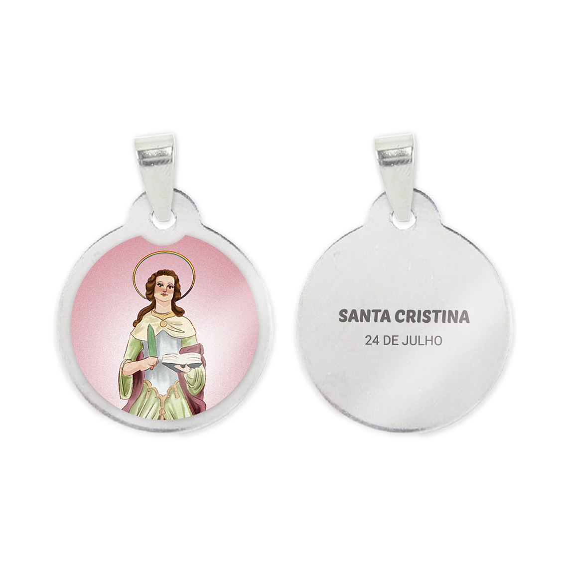 Fio e medalha de Santa Cristina em aço inoxidável 2