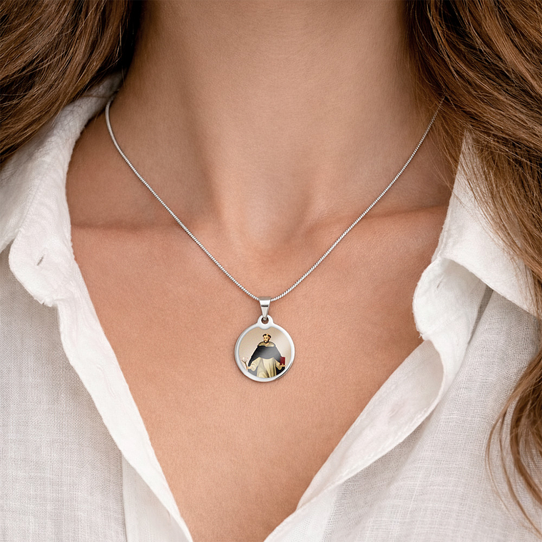Collana e medaglia di San Domenico Guzmán in acciaio 4