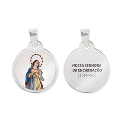 Fio e medalha de Nossa Senhora da Encarnação em aço inoxidável