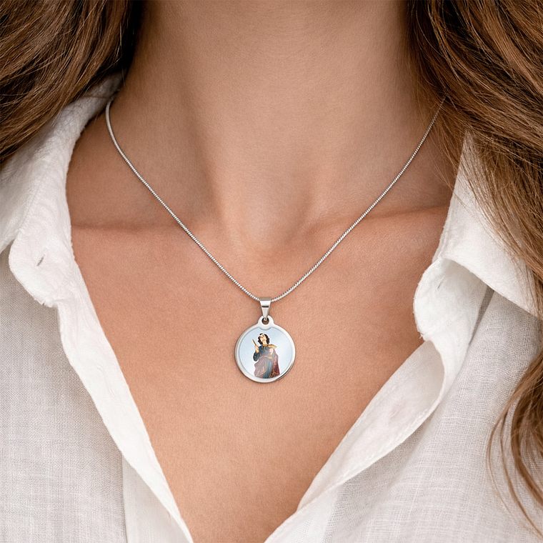 Collier et médaille de Saint Gens en acier 4