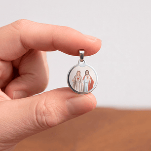 Sacred Heart of Mary and Jesus Steel Medal