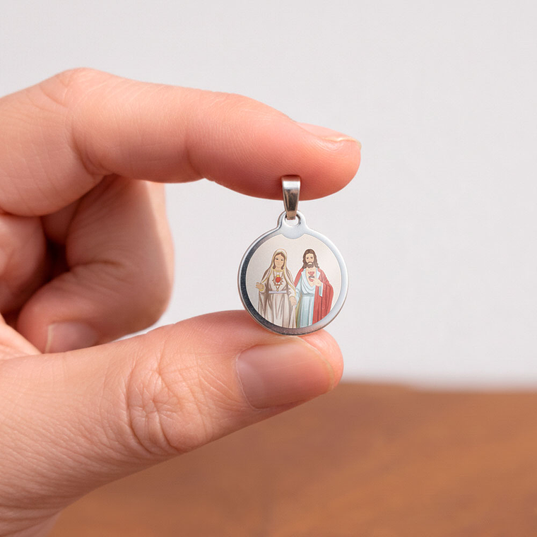 Medalha de aço do Sagrado Coração de Maria e de Jesus 2