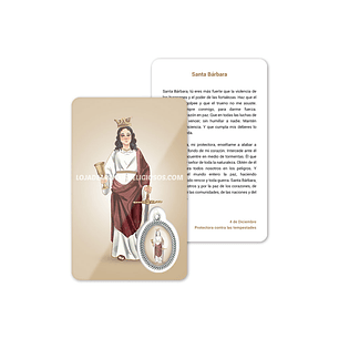 Cartão com oração de Santa Bárbara