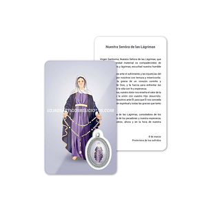 Cartão com oração de Nossa Senhora das Lágrimas