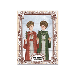 Painel de azulejos de São Cosme e São Damião 45 cm x 60 cm