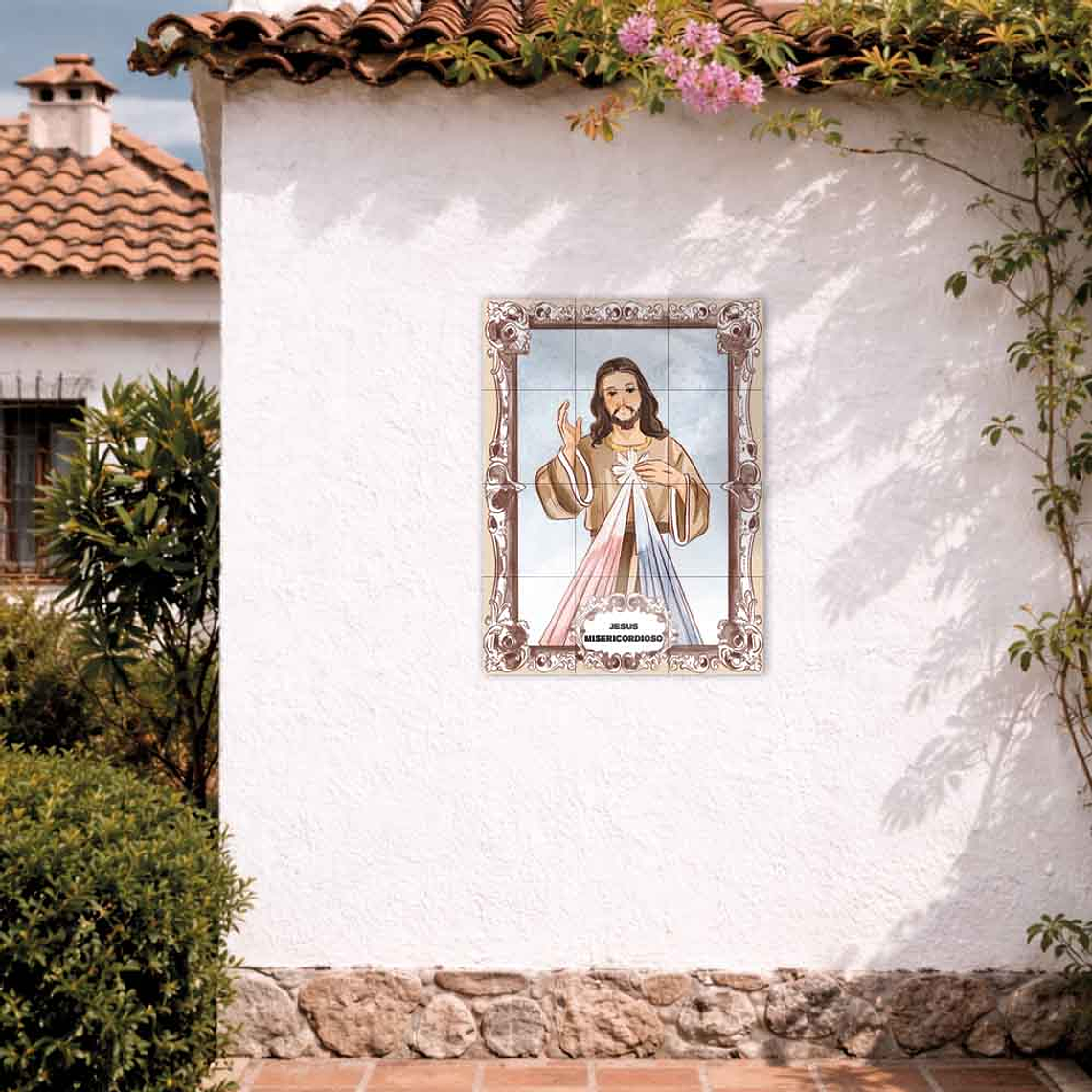 Painel de azulejos de Jesus Misericordioso 45 cm x 60 cm 2