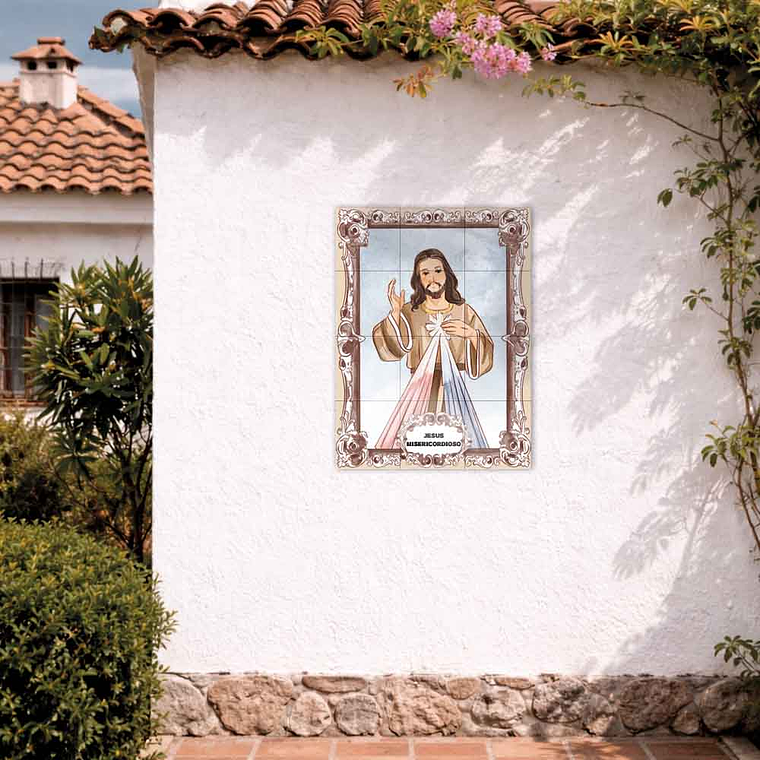 Painel de azulejos de Jesus Misericordioso 45 cm x 60 cm 2