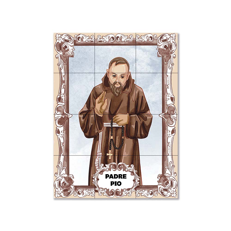 Painel de azulejos do Padre Pio 45 cm x 60 cm 1