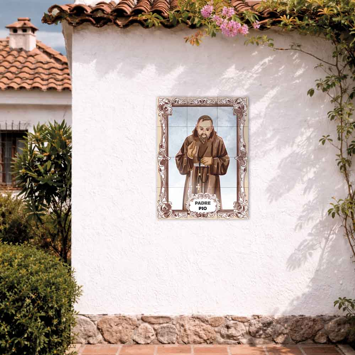 Painel de azulejos do Padre Pio 45 cm x 60 cm 2