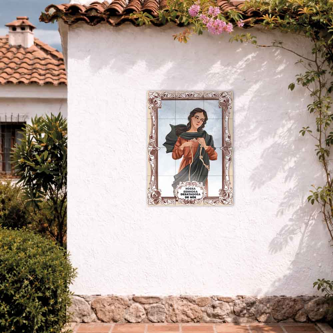 Painel de azulejos de Nossa Senhora Desatadora de Nós 45 cm x 60 cm 2