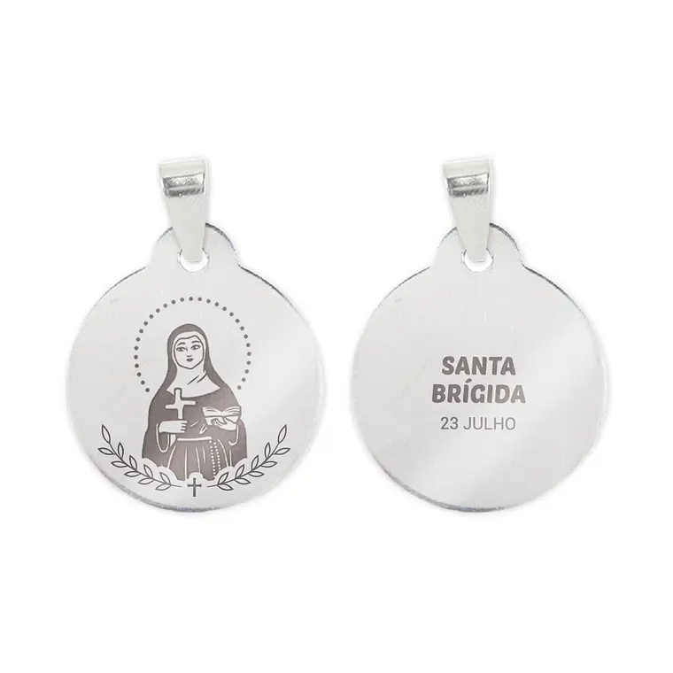 Fio e medalha de Santa Brígida em aço inoxidável 2