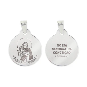 Fio e medalha de Nossa Senhora da Conceição em aço inoxidável