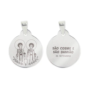 Fio e medalha de São Cosme e São Damião em aço inoxidável