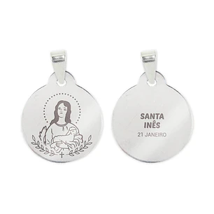 Fio e medalha de Santa Inês em aço inoxidável