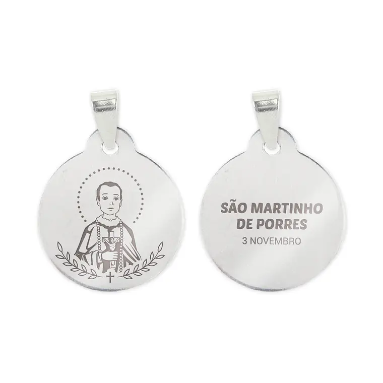 Collar y medalla de San Martín de Porres en acero inoxidable 2