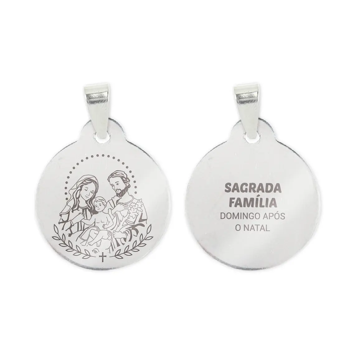 Fio e medalha da Sagrada Família em aço inoxidável 2