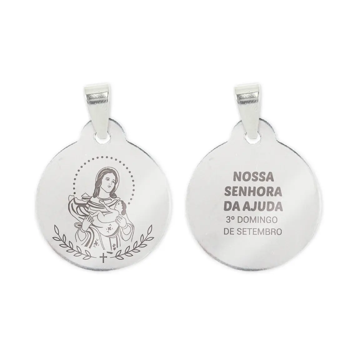 Collier et médaille de Notre-Dame de l'Aide en acier inoxydable 2