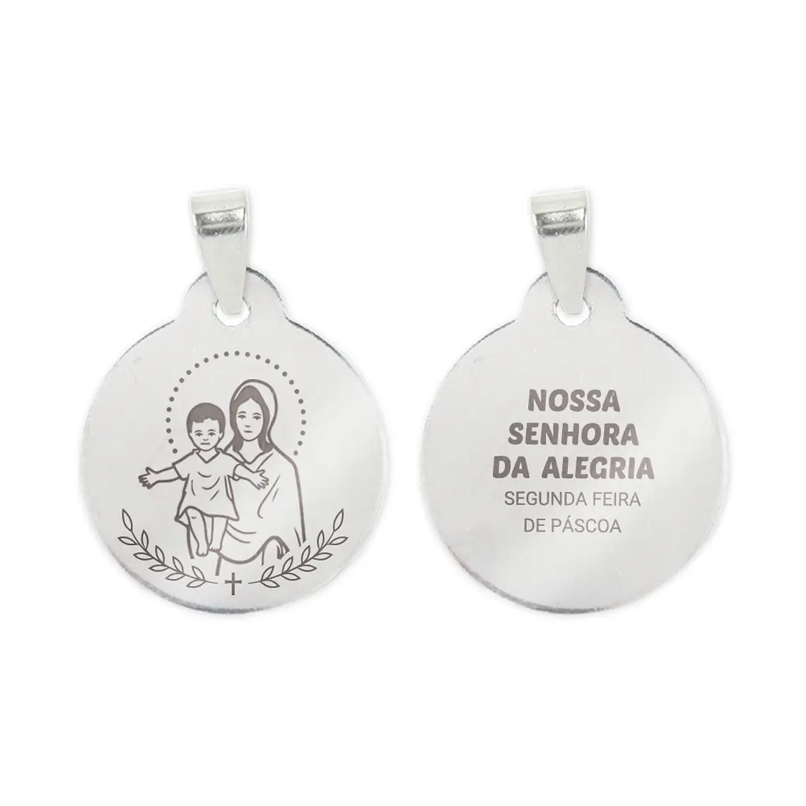 Fio e medalha de Nossa Senhora da Alegria em aço inoxidável 2