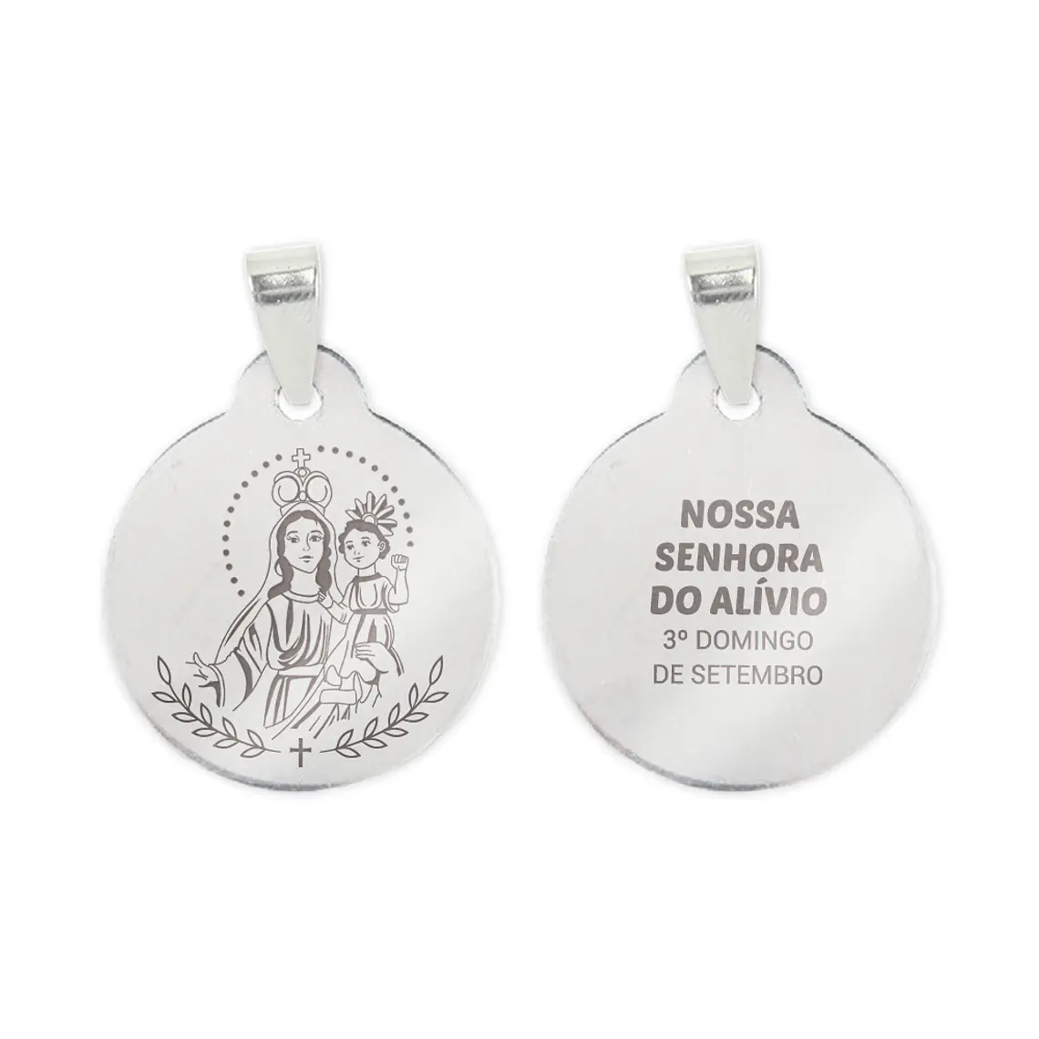 Fio e medalha de Nossa Senhora do Alívio em aço inoxidável 2