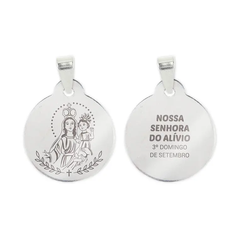 Fio e medalha de Nossa Senhora do Alívio em aço inoxidável 2