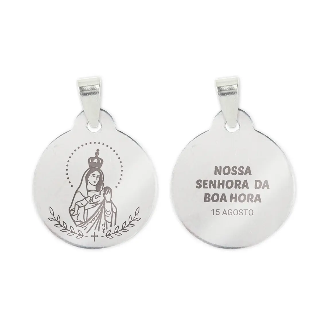 Fio e medalha de Nossa Senhora da Boa Hora em aço inoxidável 2