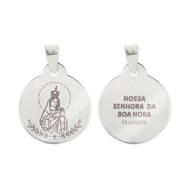 Fio e medalha de Nossa Senhora da Boa Hora em aço inoxidável 2