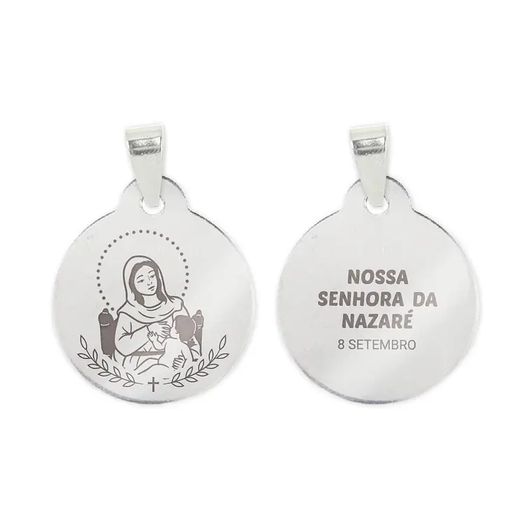 Our Lady of Nazareth necklace and medal in steel 2