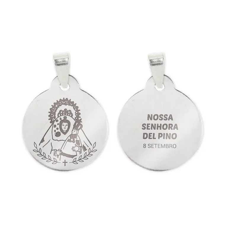 Fio e medalha de Nossa Senhora del Pino em aço inoxidável 2