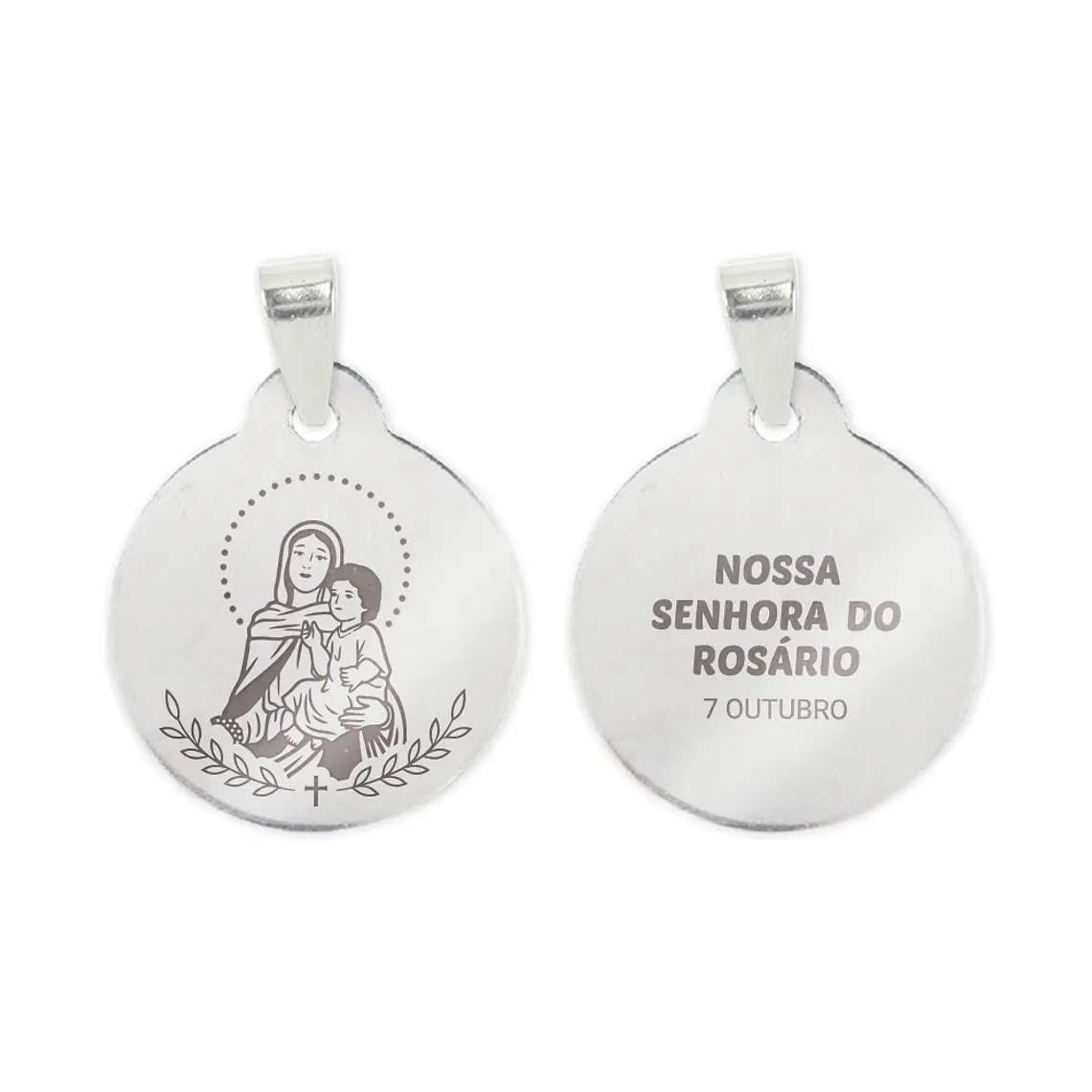 Fio e medalha de Nossa Senhora do Rosário em aço inoxidável 2