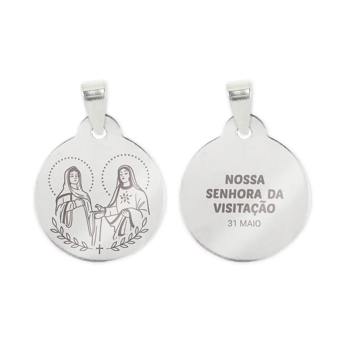 Fio e medalha de Nossa Senhora da Visitação em aço inoxidável 2